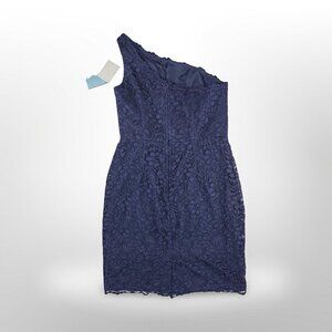 David's Bridal Blue Lace One-Shoulder Bridesmaid Dress - Size 8